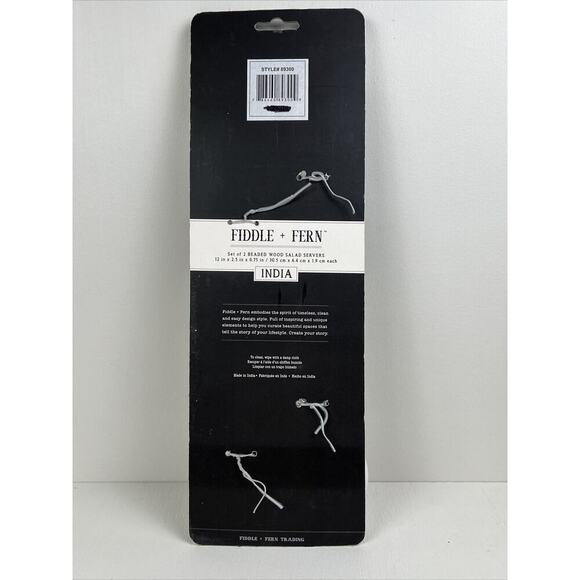 Fiddle + Fern Beaded Wooden Salad Servers 12" - Picture 4 of 5